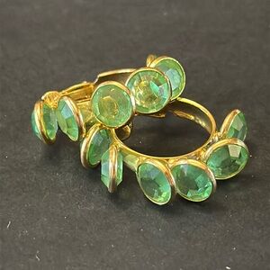 Uranium Green Glass Clip On Gold Tone Vintage Earrings